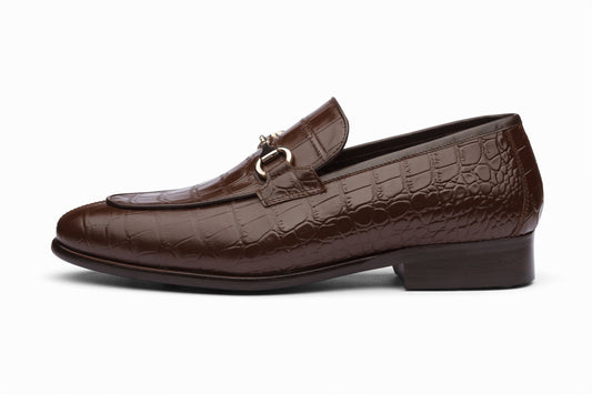 Crocodile Horsebit Loafers - Brown