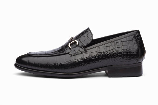 Crocodile Horsebit Loafers - Black